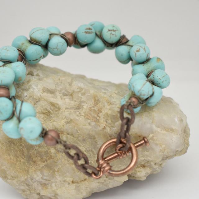 turquoise dog bone beaded copper bracelet.jpg